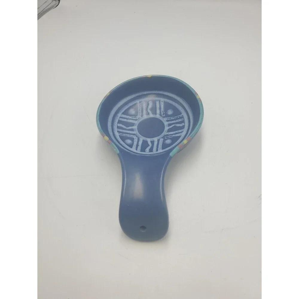 Vtg Treasure Craft Paradise Southwest Spoon Rest Blue Aztec USA 80’s-90’s MCM